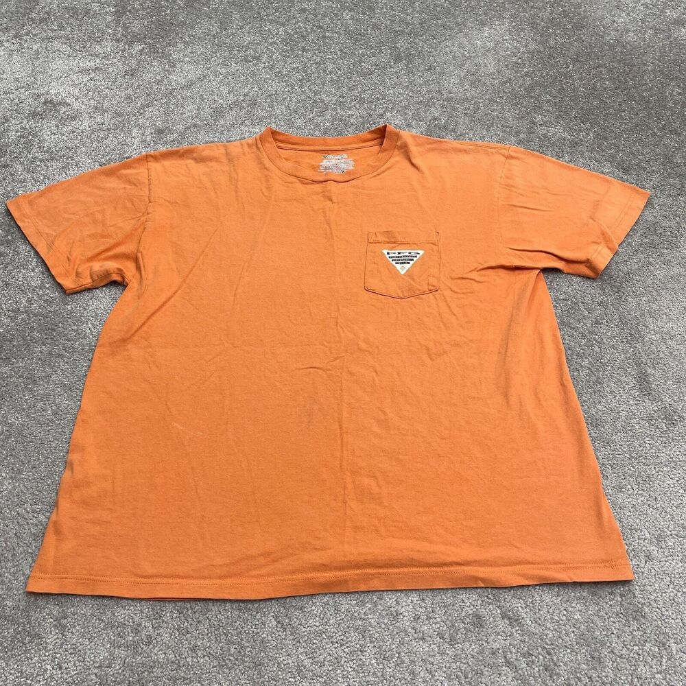 Columbia PFG Graphic T-Shirt Mens XL Orange Crew Neck Short Sleeve Pocket Tee